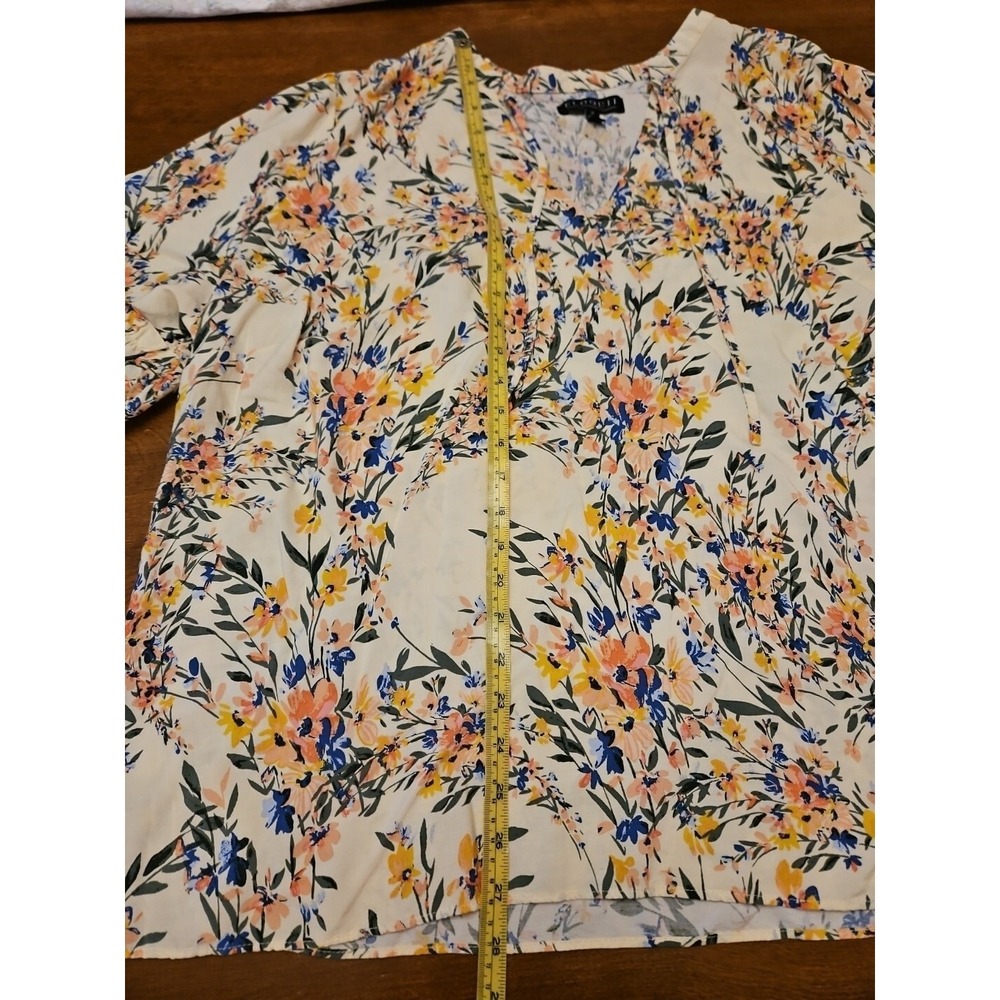 Eloquii Blouse 24 Pink Blue Boho CottageCore Ruffle Puff Sleeve Peasant Top - Picture 13 of 15